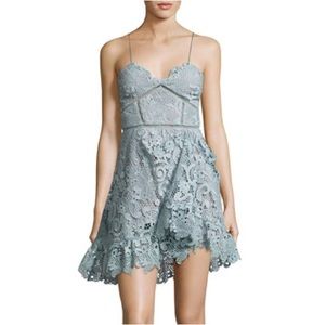 Self Portrait Paisley Vine Yoke Frill Dress in Blue NWT
